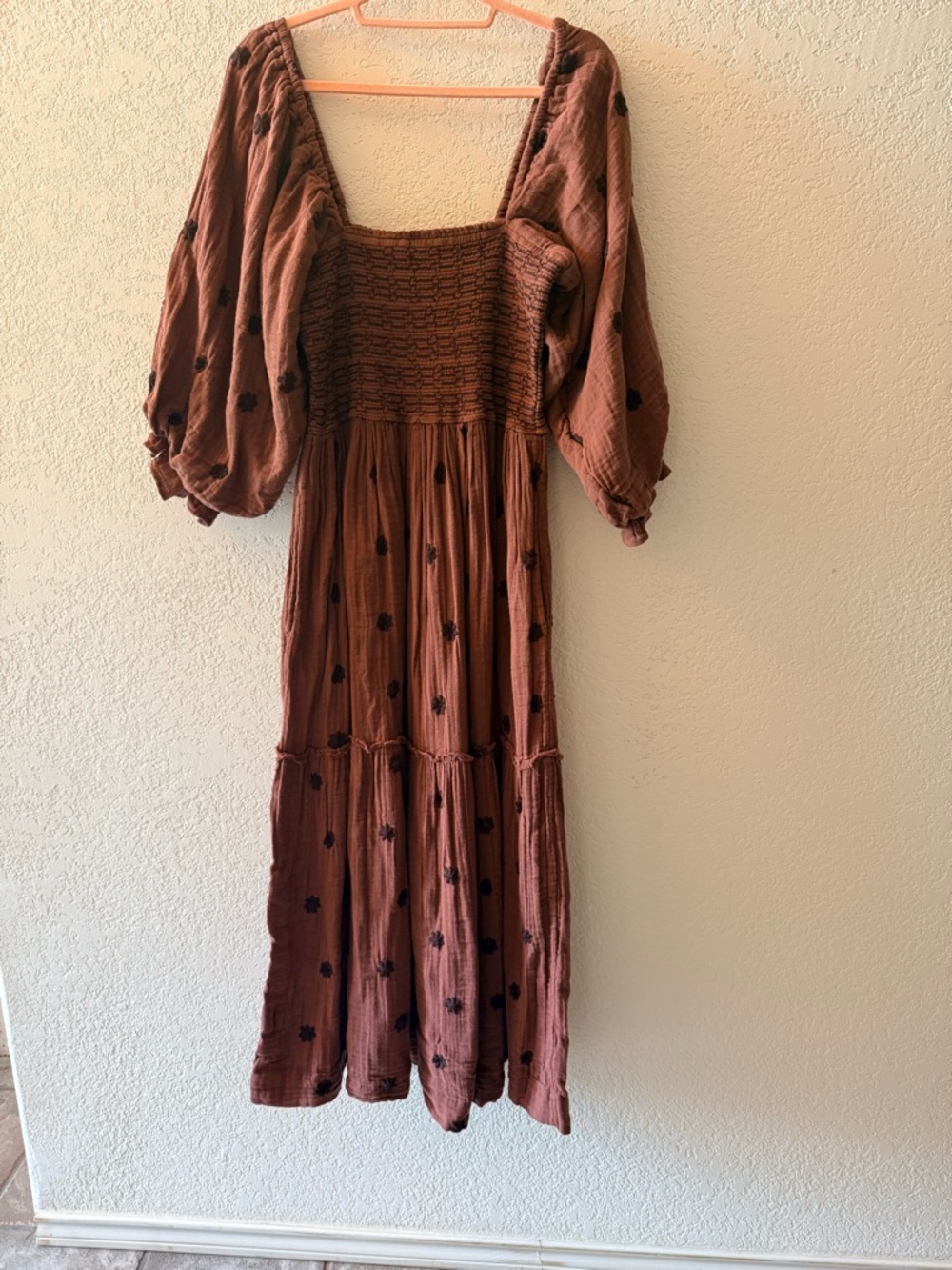 FREE PEOPLE Dahlia Floral Embroidered Brown Boho Maxi Dress Women’s Size Large
